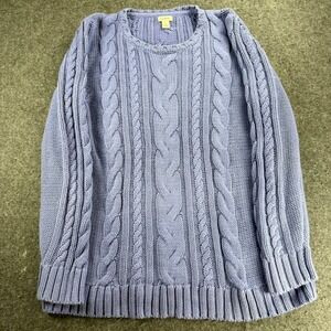 L.L.Bean Plus Size 1X Fisherman Cable Knit Sweater Periwinkle Blue Chunky Cotton